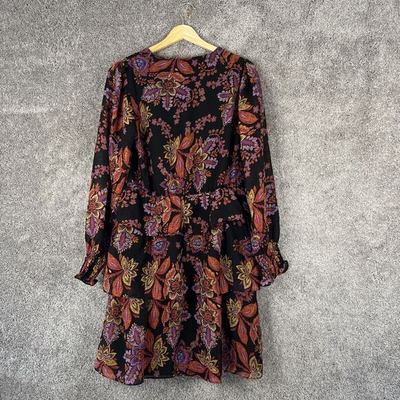 Vero Moda Stitch Fix Dress Womens Medium Black Floral Long Sleeve Tiered Lined - Picture 2 of 13